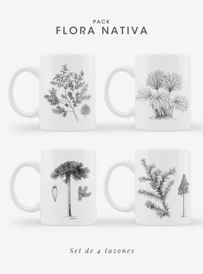 Set 4 Tazones Flora Nativa